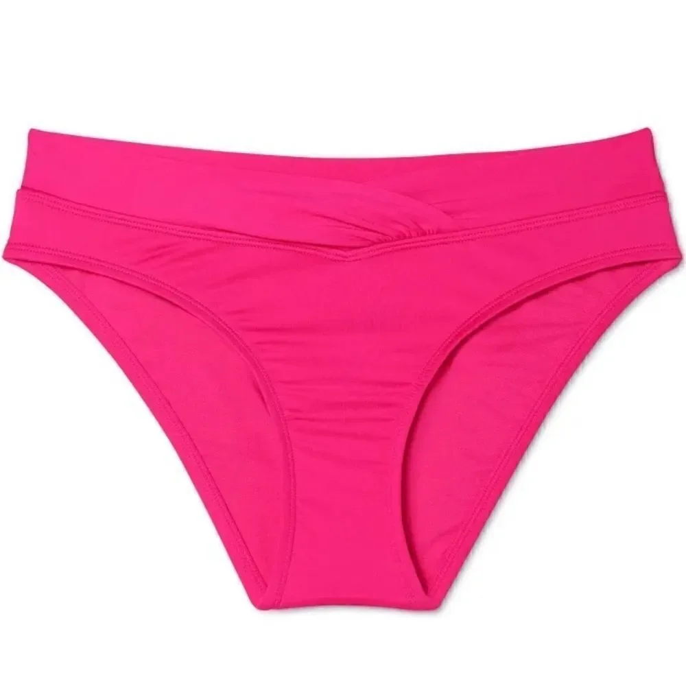 Kona Sol Rose Pink Shirred Hipster Medium Coverage Bikini Bottom